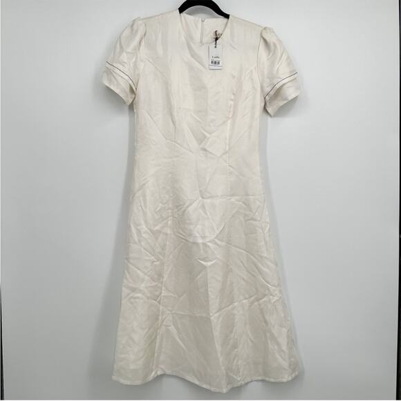 Lisou Camile 100% Silk A Line Skater Short Sleeve Dress Off White Women NEW 4 - Picture 1 of 7
